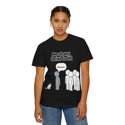 Funny Social Event T-Shirt | 'Me at Any Social Event' Cat Tee