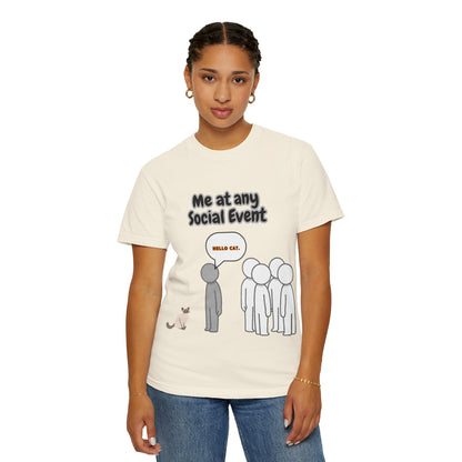 Funny Social Event T-Shirt | 'Me at Any Social Event' Cat Tee