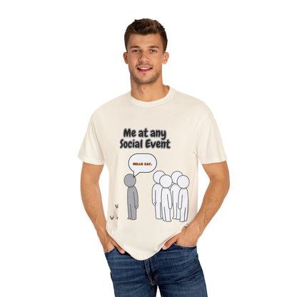 Funny Social Event T-Shirt | 'Me at Any Social Event' Cat Tee