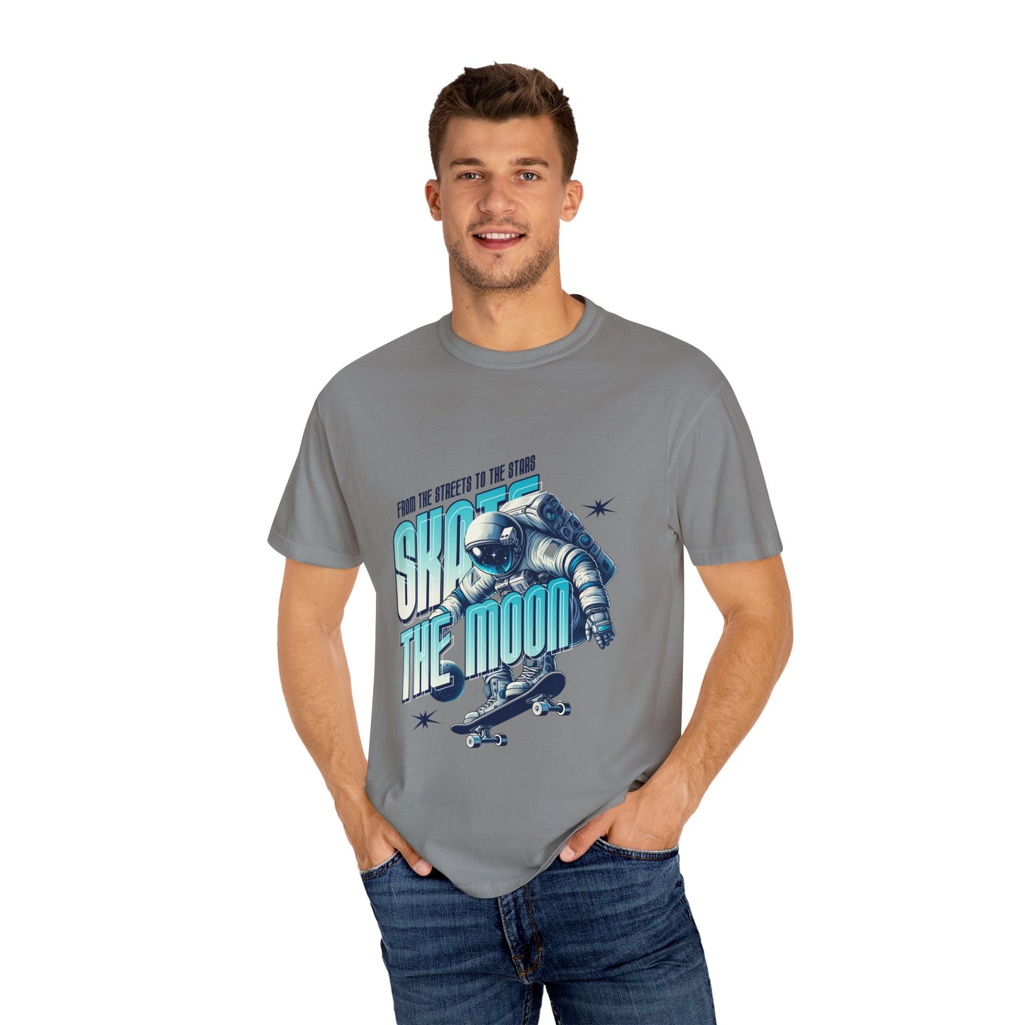 Skate the Moon T-Shirt – Astronaut Skateboarder Graphic Tee for Space & Skate Fans