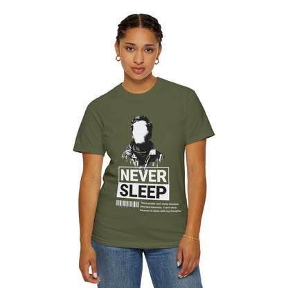 Never Sleep Insomnia T-Shirt – Funny Sleepless Night Graphic Tee for Night Owls & Insomniacs