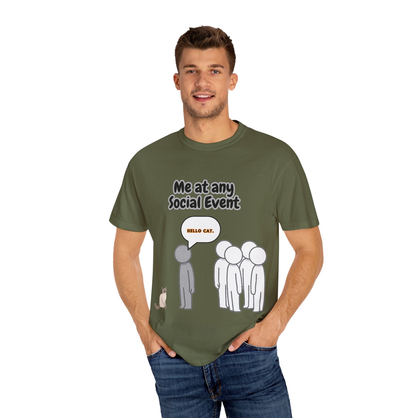 Funny Social Event T-Shirt | 'Me at Any Social Event' Cat Tee