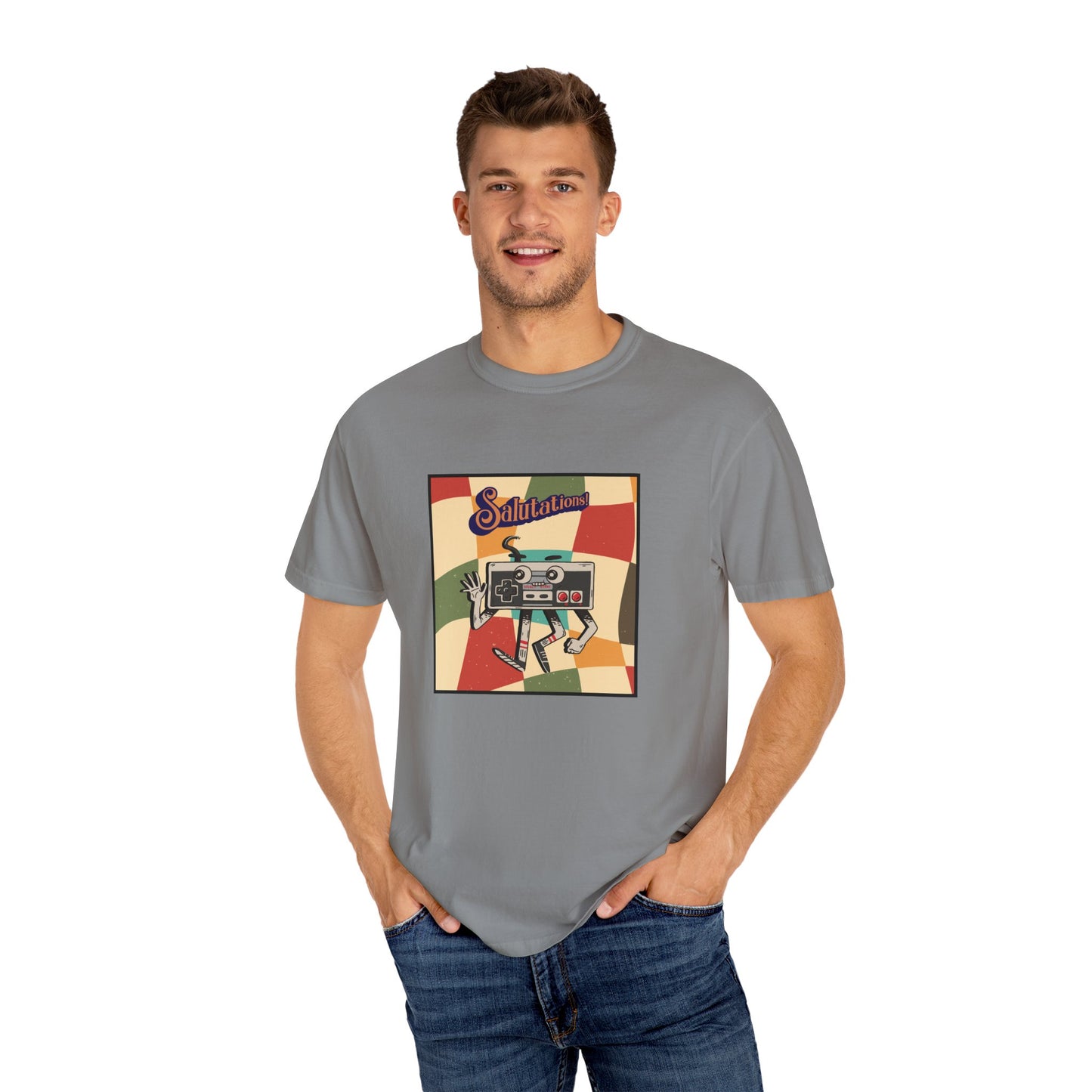 Retro Gamer T-Shirt – 'Salutations' Vintage Gaming Graphic Tee