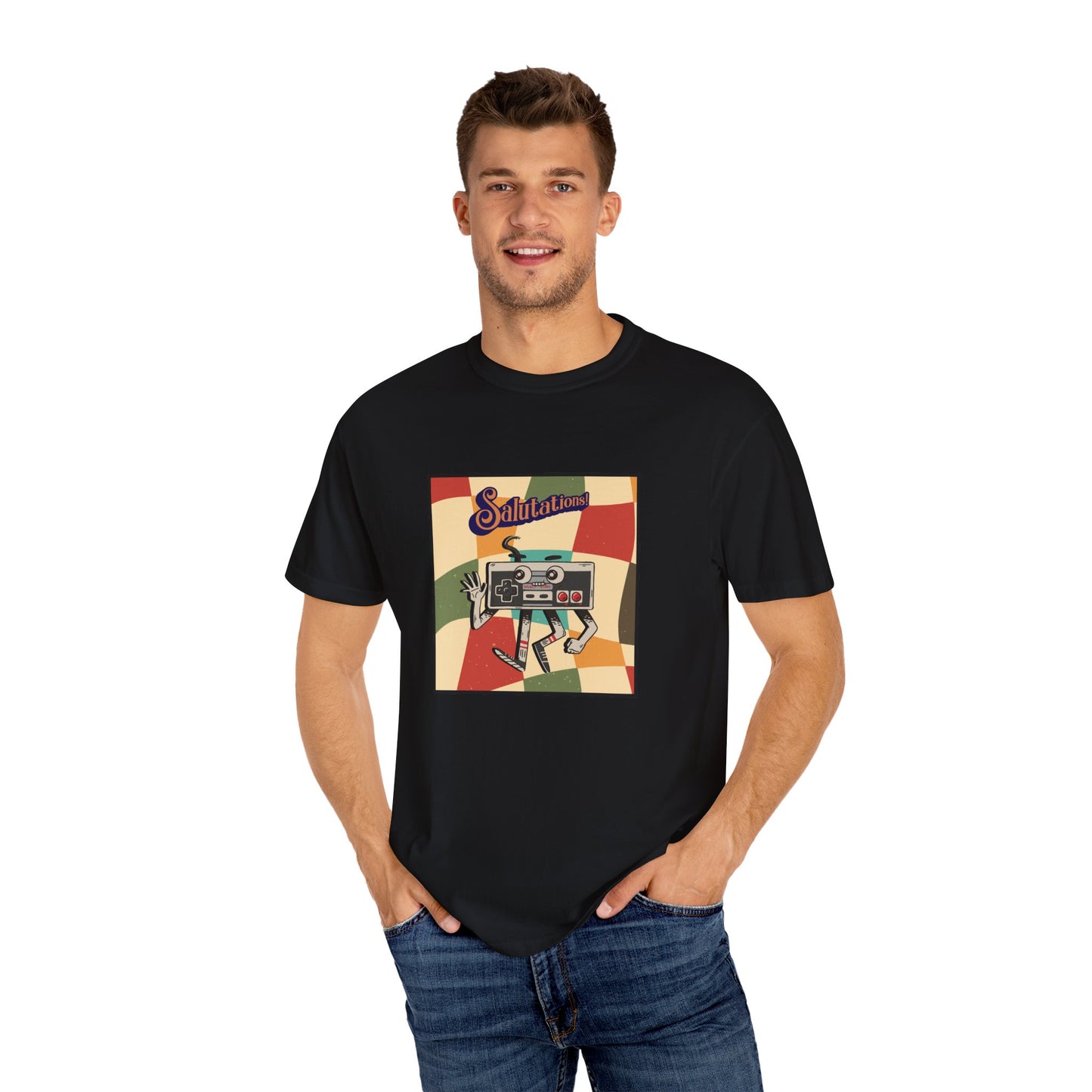 Retro Gamer T-Shirt – 'Salutations' Vintage Gaming Graphic Tee