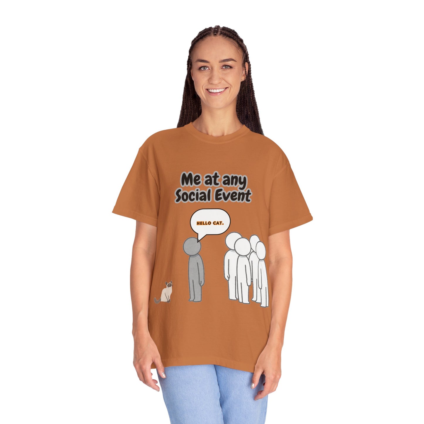 Funny Social Event T-Shirt | 'Me at Any Social Event' Cat Tee