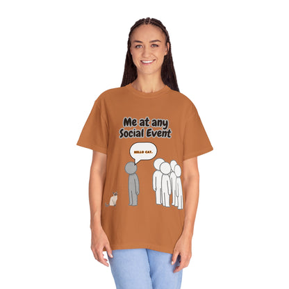 Funny Social Event T-Shirt | 'Me at Any Social Event' Cat Tee