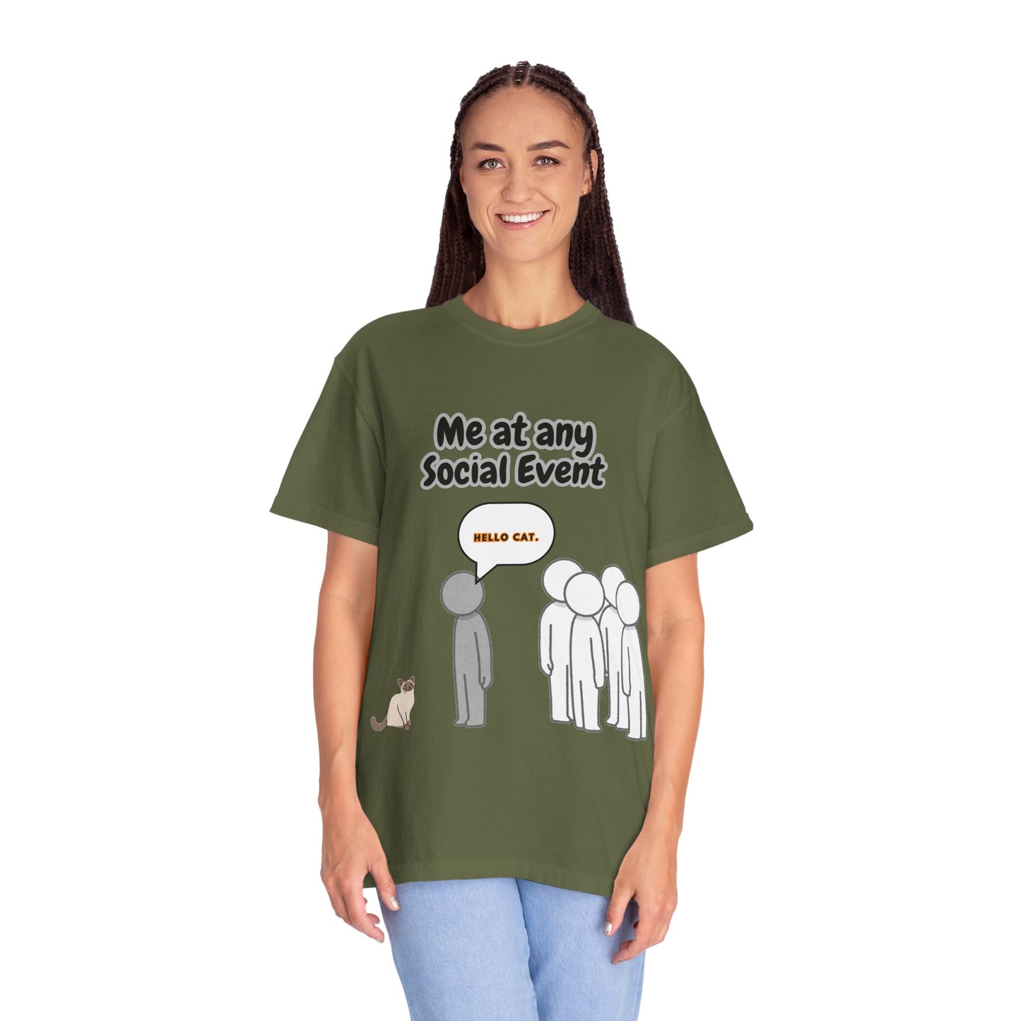 Funny Social Event T-Shirt | 'Me at Any Social Event' Cat Tee