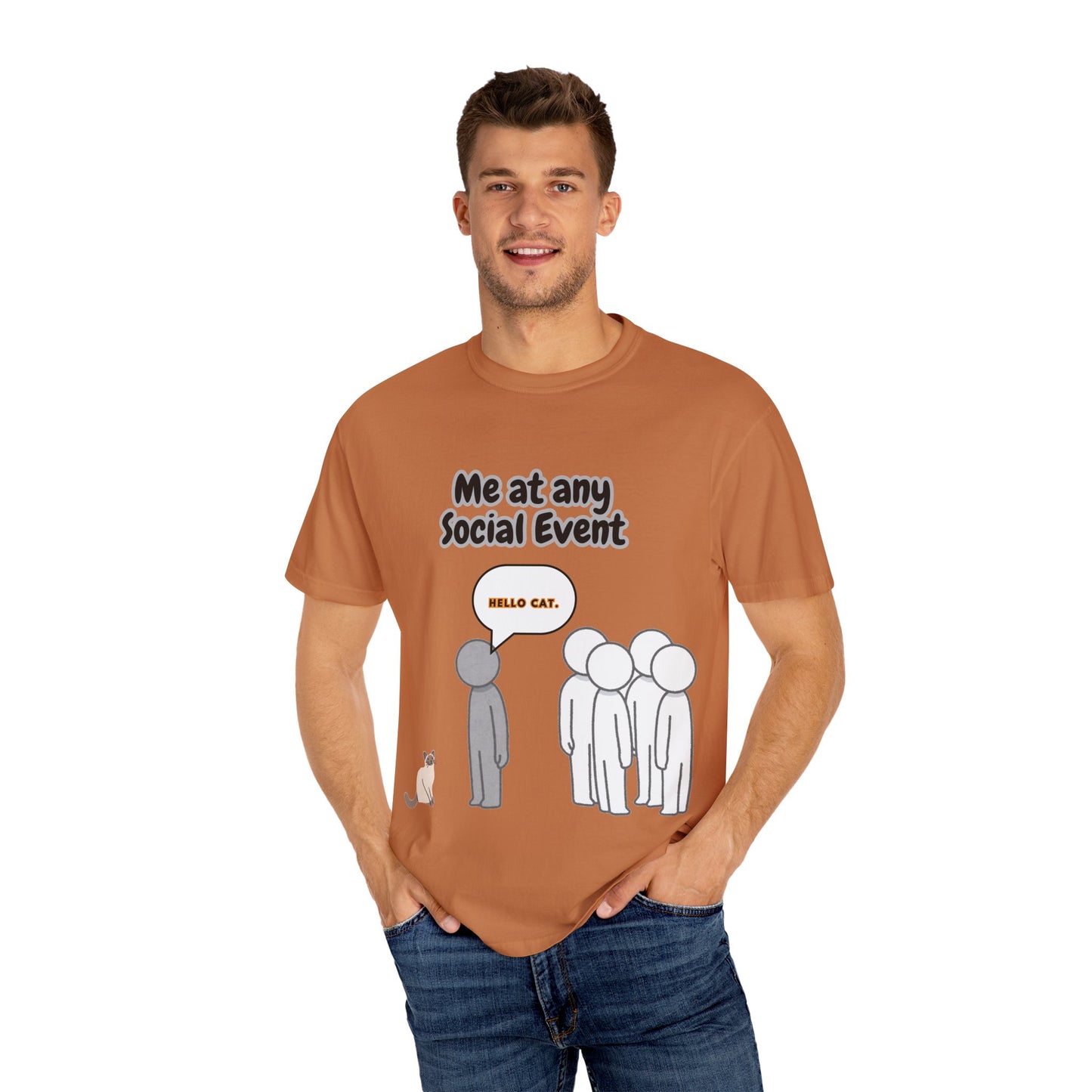 Funny Social Event T-Shirt | 'Me at Any Social Event' Cat Tee