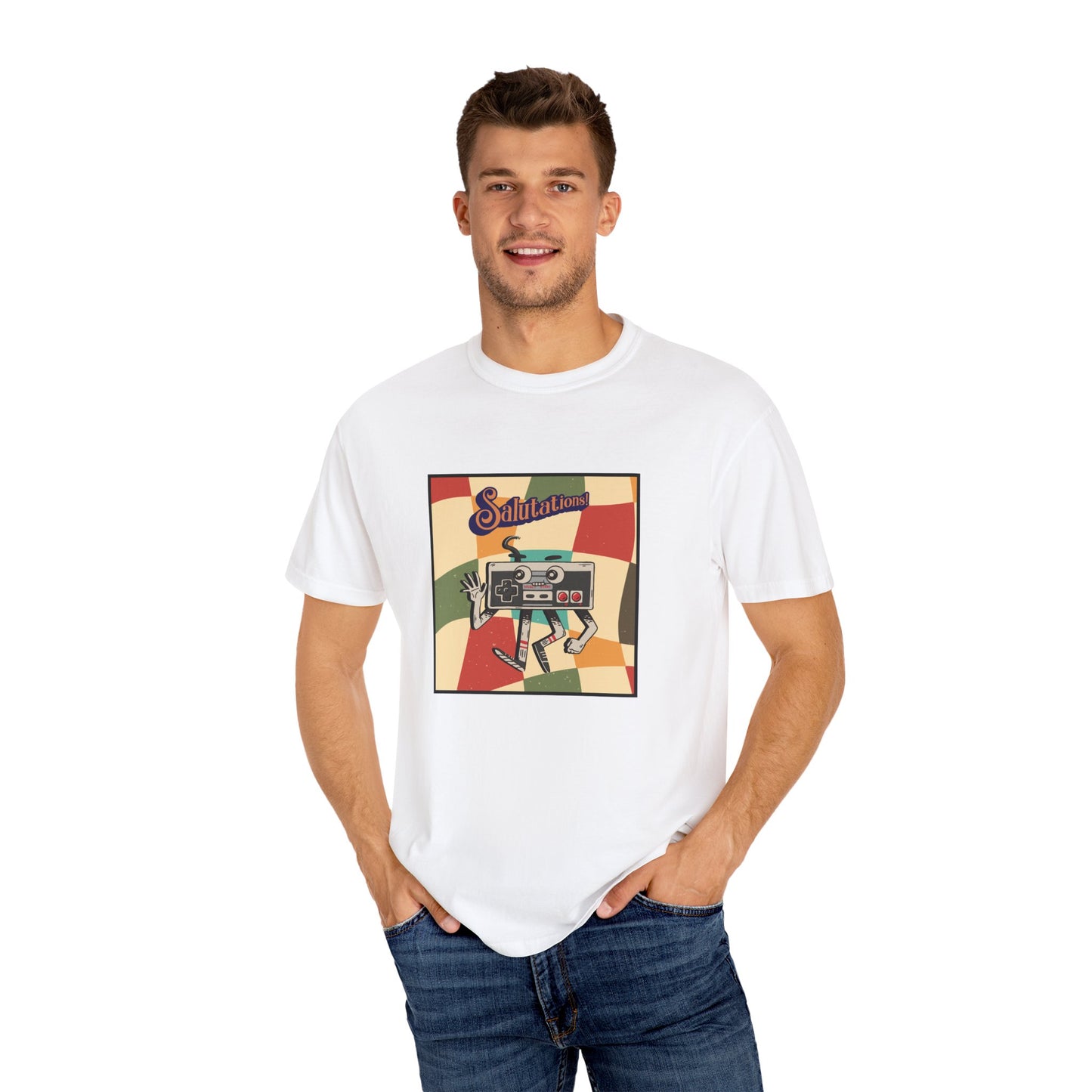 Retro Gamer T-Shirt – 'Salutations' Vintage Gaming Graphic Tee