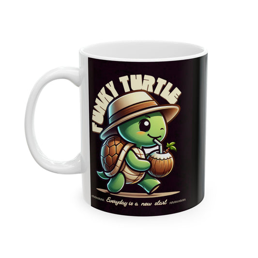 Funky Turtle Ceramic Mug – 11oz Coffee Cup for Sea Turtle & Beach Lovers