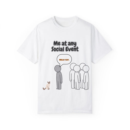 Funny Social Event T-Shirt | 'Me at Any Social Event' Cat Tee