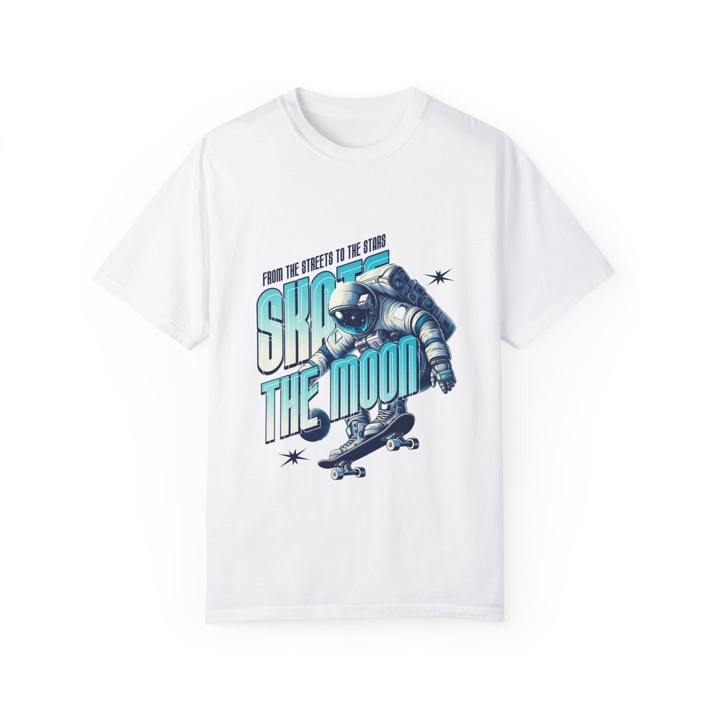 Skate the Moon T-Shirt – Astronaut Skateboarder Graphic Tee for Space & Skate Fans