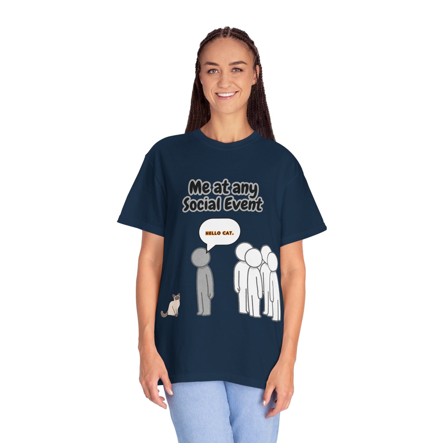 Funny Social Event T-Shirt | 'Me at Any Social Event' Cat Tee