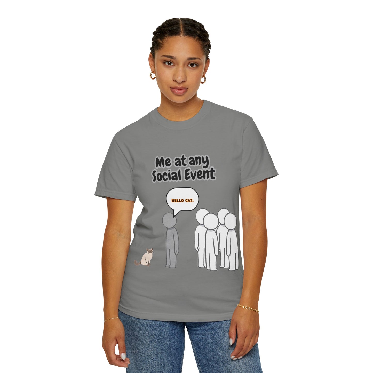 Funny Social Event T-Shirt | 'Me at Any Social Event' Cat Tee