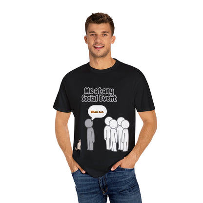 Funny Social Event T-Shirt | 'Me at Any Social Event' Cat Tee